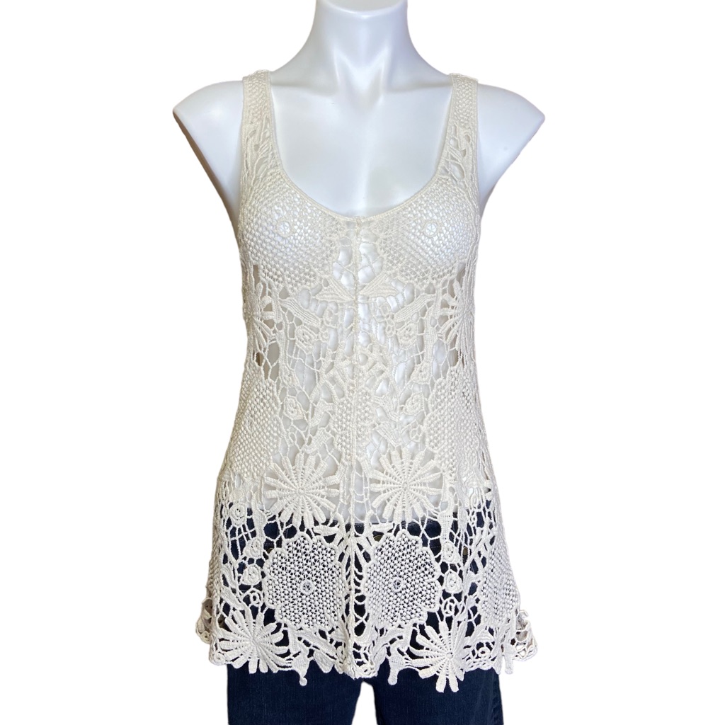 Illa Illa Bohemian Crochet Lace Floral Tank Top Cream S/M